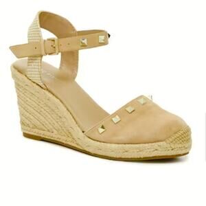 MARC FISHER SAKLINA ESPADRILLE STUDDED WEDGE SANDAL SHOE TAN WOMENS 7M